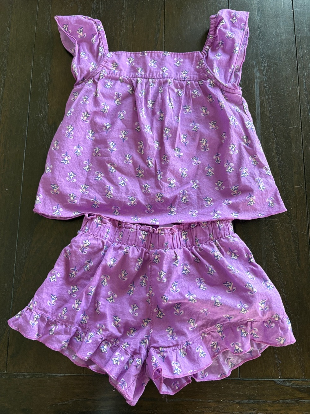 Carter's Lavender Floral Ruffle Pajama Set - Sleeveless Top & Shorts